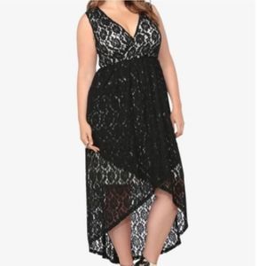 Sexy black lace Torrid high low dress, size 1X